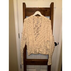 Free People Chunky Knit Cable Cardigan Sweater Cream Ivory XS TP